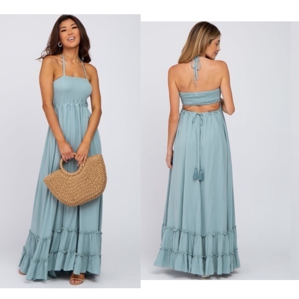 Sweet Lovely by Jen Backless Halter Sundress Maxi Sz S